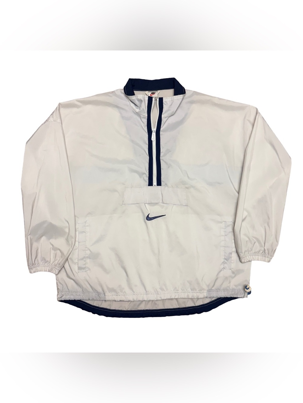 Vintage 90s Nike Center Swoosh Half Zip Windbreaker Jacket White Navy XL